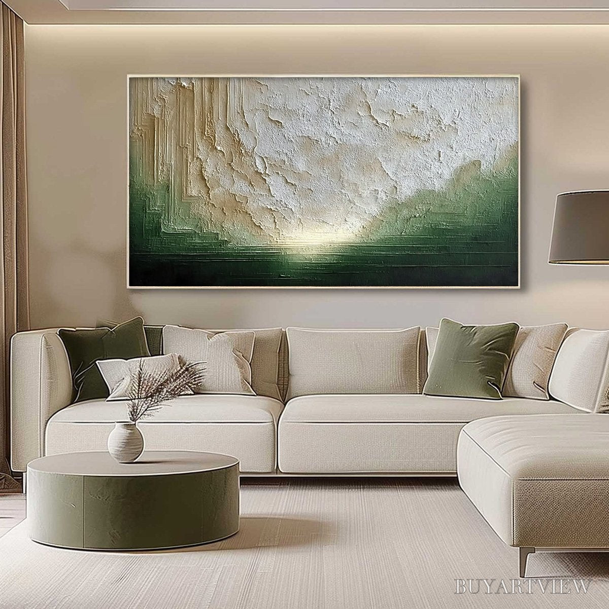 ARTOVITAS Emerald Horizon – Textured Wabi Sabi Abstract Landscape Painting - image 4
