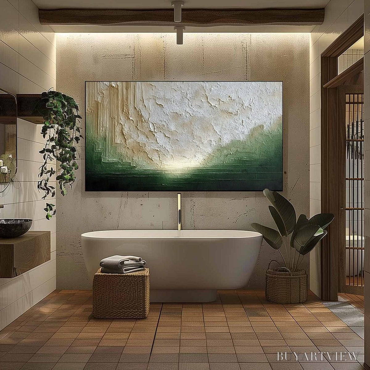 ARTOVITAS Emerald Horizon – Textured Wabi Sabi Abstract Landscape Painting - image 6