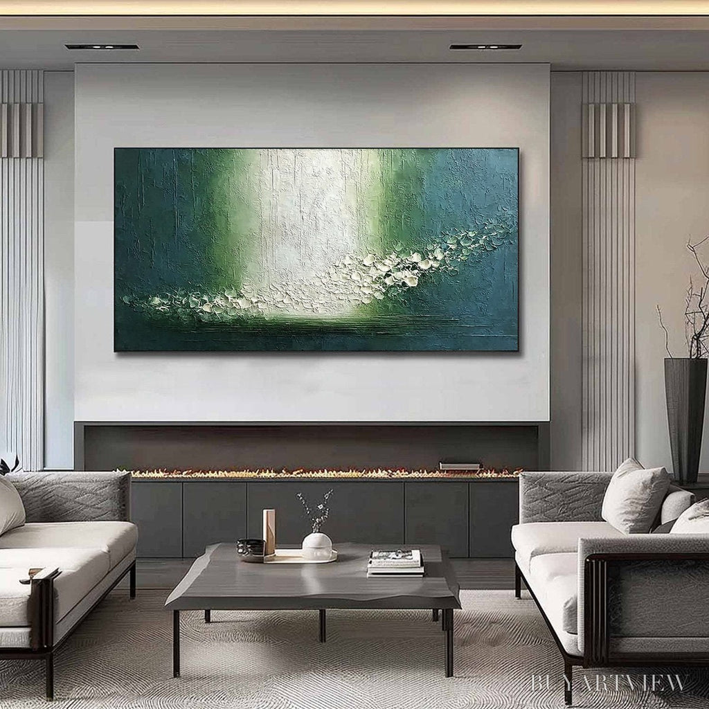 ARTOVITAS Emerald Cascade – Large Textured Wabi Sabi Abstract Painting - image 2