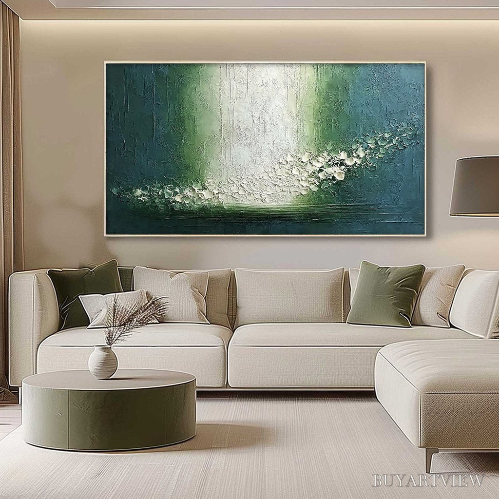 ARTOVITAS Emerald Cascade – Large Textured Wabi Sabi Abstract Painting - image 4
