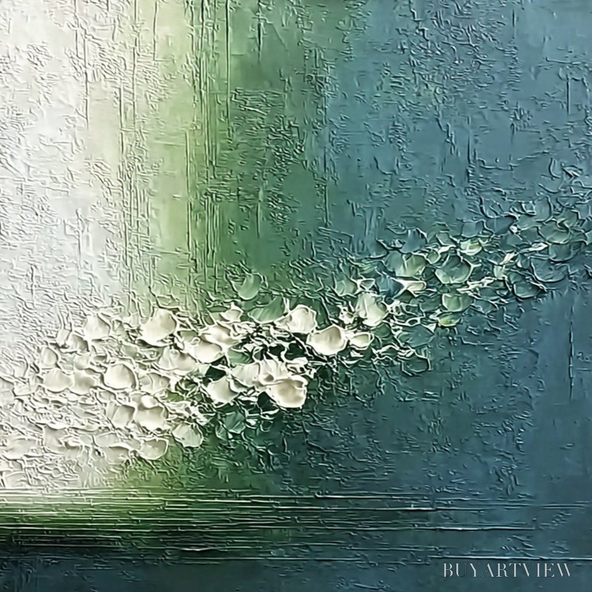 ARTOVITAS Emerald Cascade – Large Textured Wabi Sabi Abstract Painting - image 5