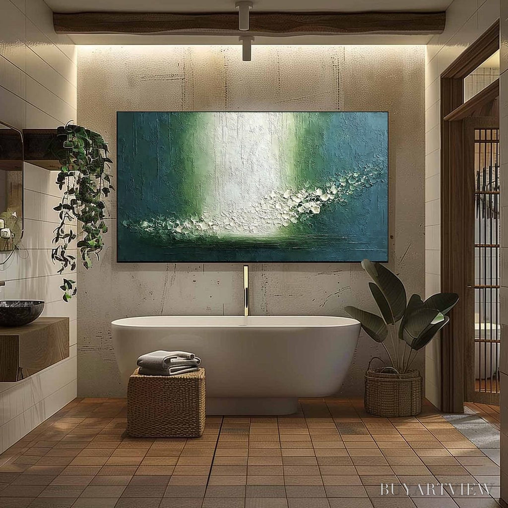 ARTOVITAS Emerald Cascade – Large Textured Wabi Sabi Abstract Painting - image 6