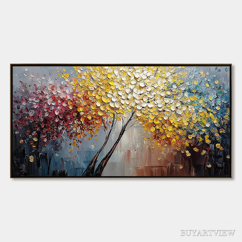 ARTOVITAS Chromatic Embrace – Textured Palette Knife Tree Painting, Colorful Impasto - image 1