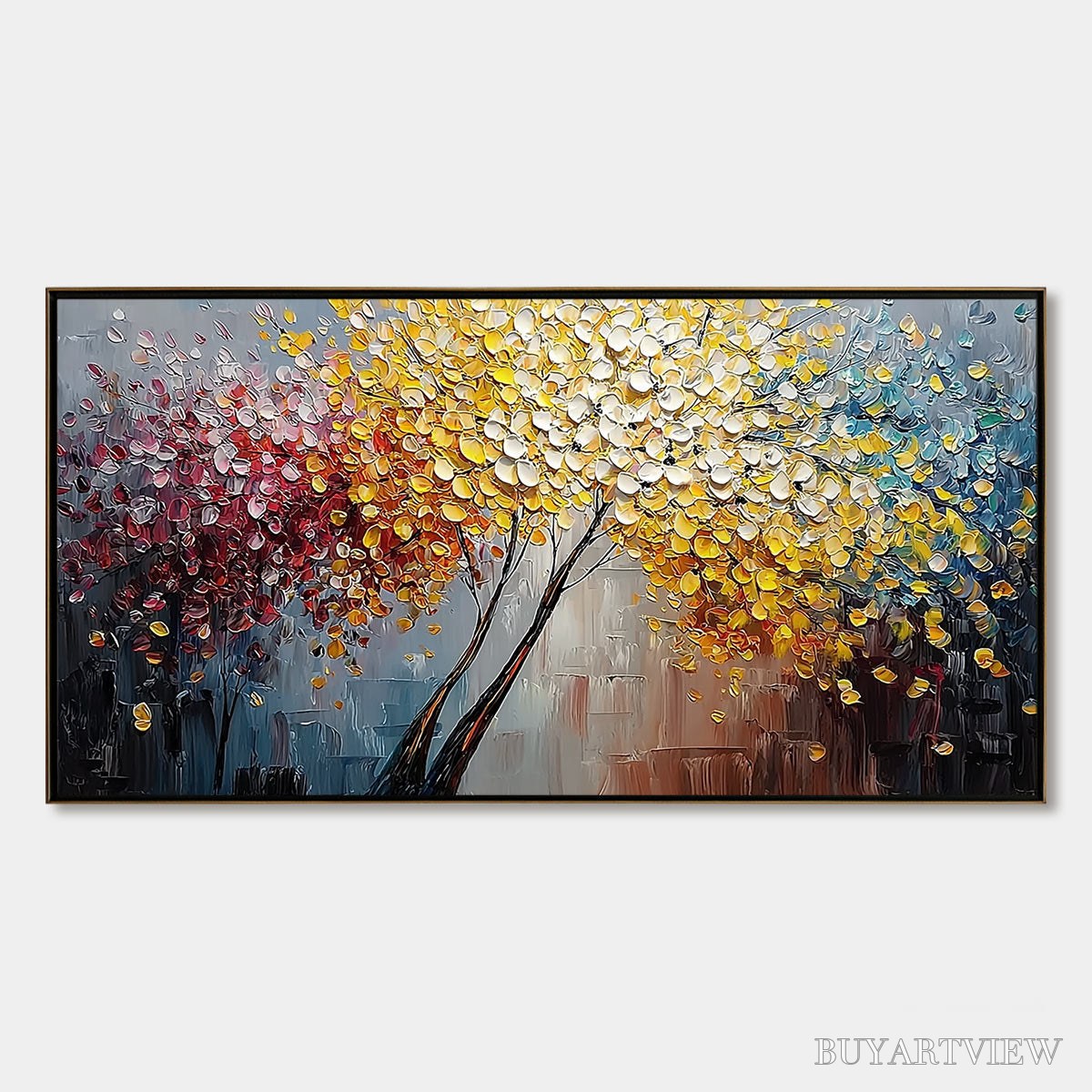 ARTOVITAS Chromatic Embrace – Textured Palette Knife Tree Painting, Colorful Impasto - image 1