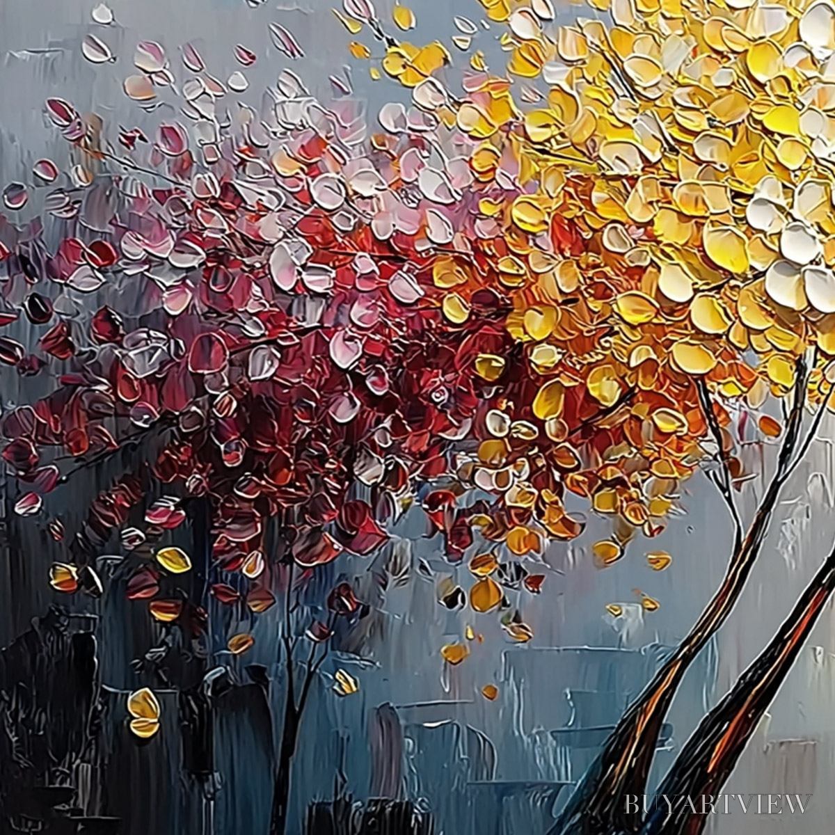 ARTOVITAS Chromatic Embrace – Textured Palette Knife Tree Painting, Colorful Impasto - image 3