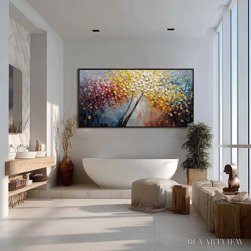 ARTOVITAS Chromatic Embrace – Textured Palette Knife Tree Painting, Colorful Impasto - image 4