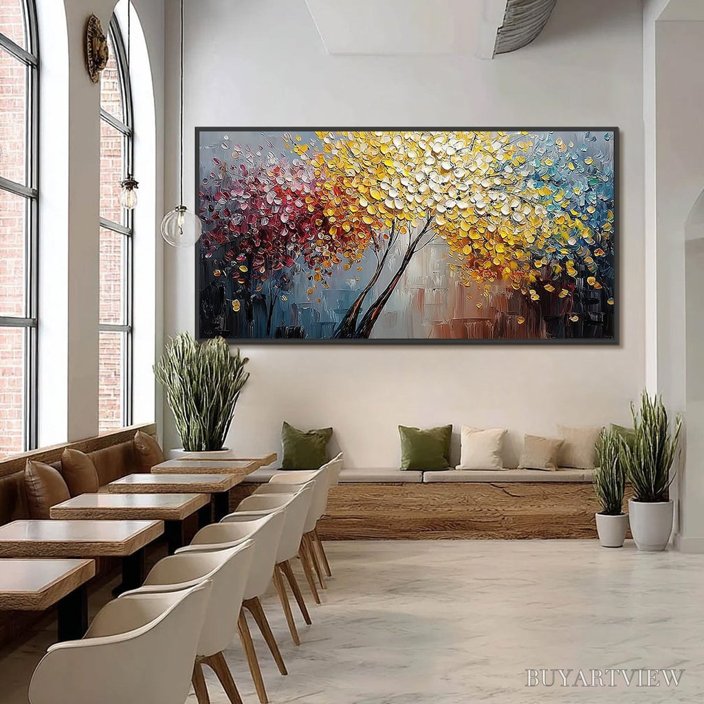 ARTOVITAS Chromatic Embrace – Textured Palette Knife Tree Painting, Colorful Impasto - image 6