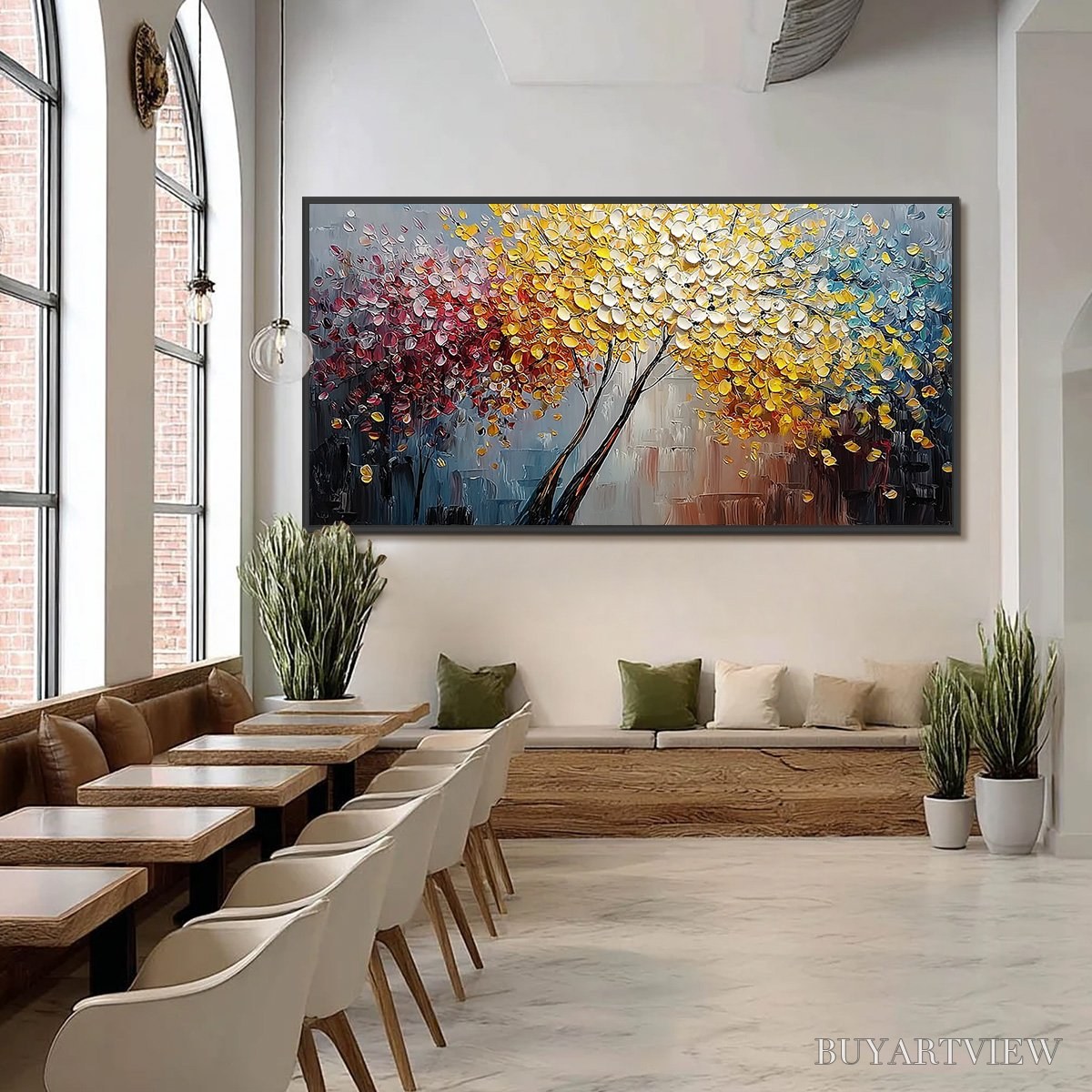 ARTOVITAS Chromatic Embrace – Textured Palette Knife Tree Painting, Colorful Impasto - image 6