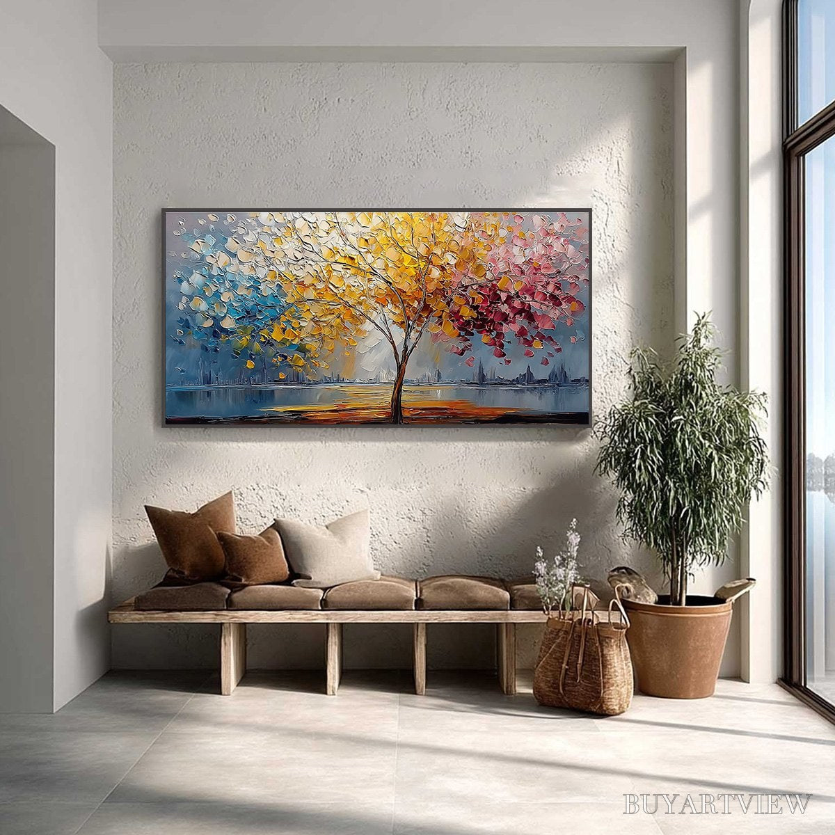 ARTOVITAS Vibrant Horizon – Textured Palette Knife Tree of Life Landscape Painting - image 2