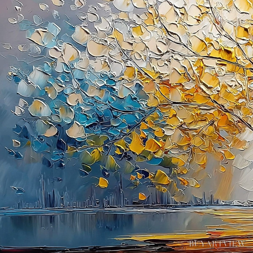 ARTOVITAS Vibrant Horizon – Textured Palette Knife Tree of Life Landscape Painting - image 3