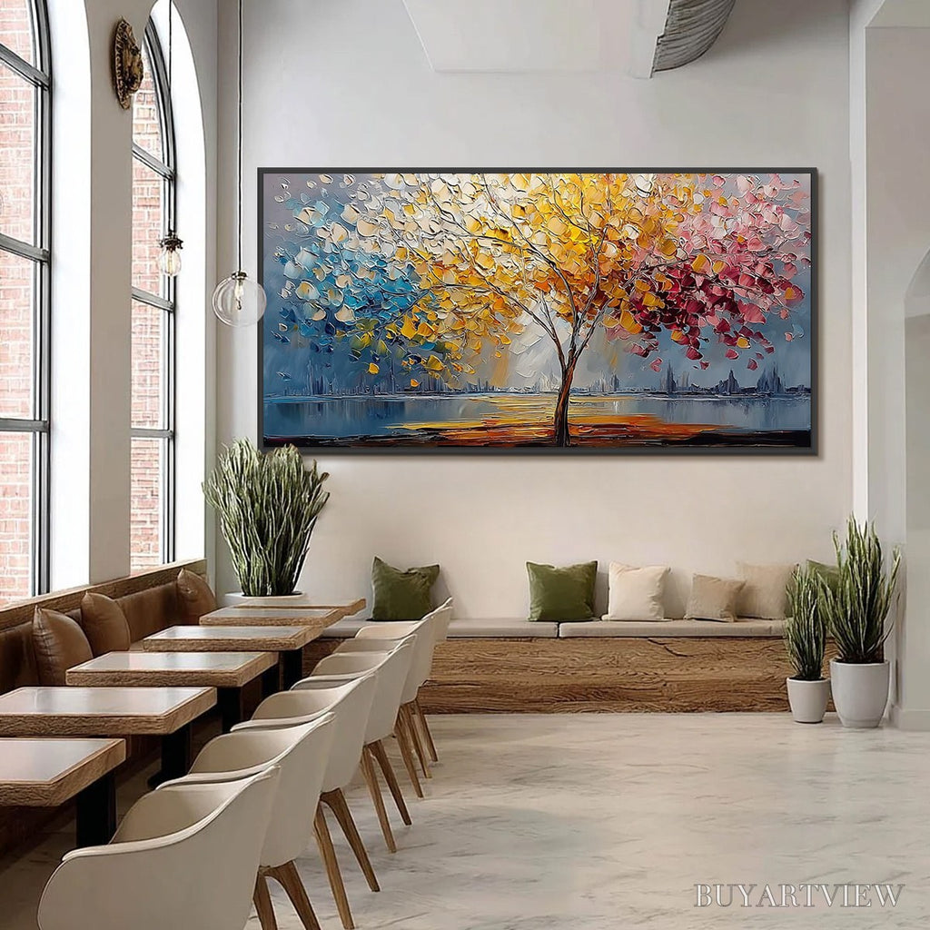 ARTOVITAS Vibrant Horizon – Textured Palette Knife Tree of Life Landscape Painting - image 6