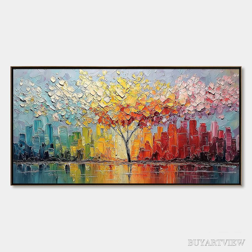 ARTOVITAS Urban Bloom – Colorful Textured Impasto Cityscape Painting - image 1