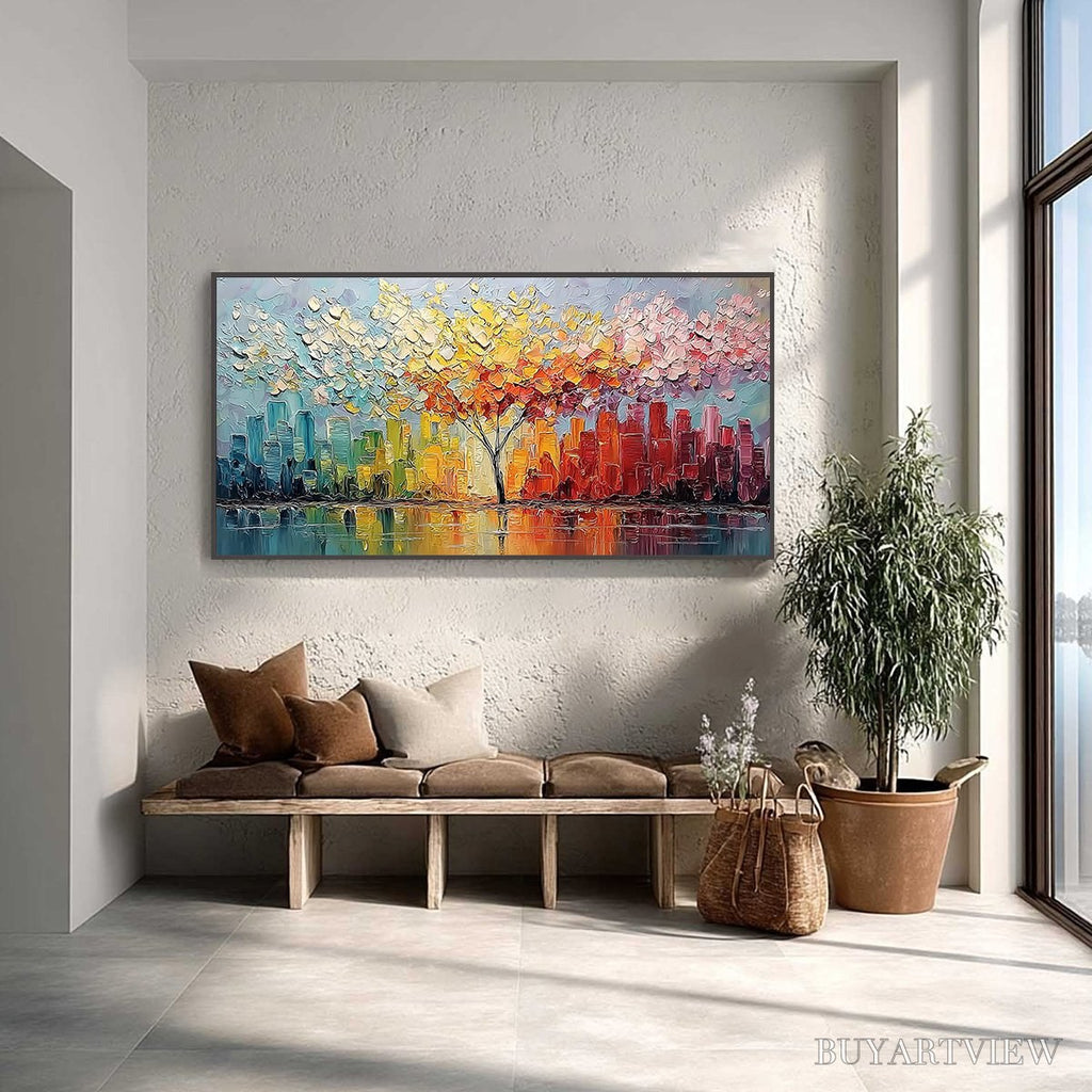 ARTOVITAS Urban Bloom – Colorful Textured Impasto Cityscape Painting - image 2