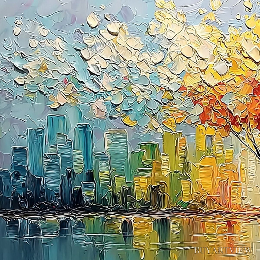 ARTOVITAS Urban Bloom – Colorful Textured Impasto Cityscape Painting - image 3