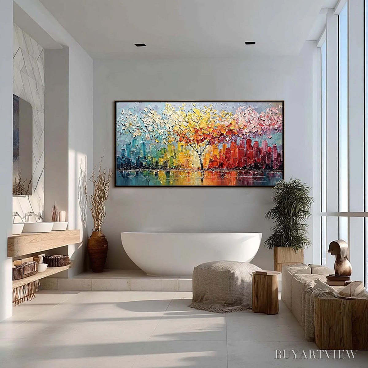 ARTOVITAS Urban Bloom – Colorful Textured Impasto Cityscape Painting - image 4