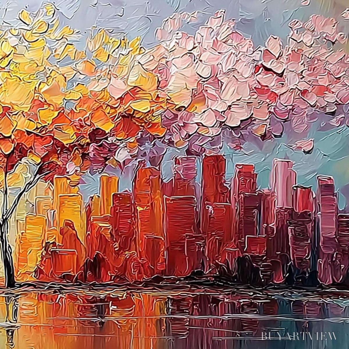 ARTOVITAS Urban Bloom – Colorful Textured Impasto Cityscape Painting - image 5