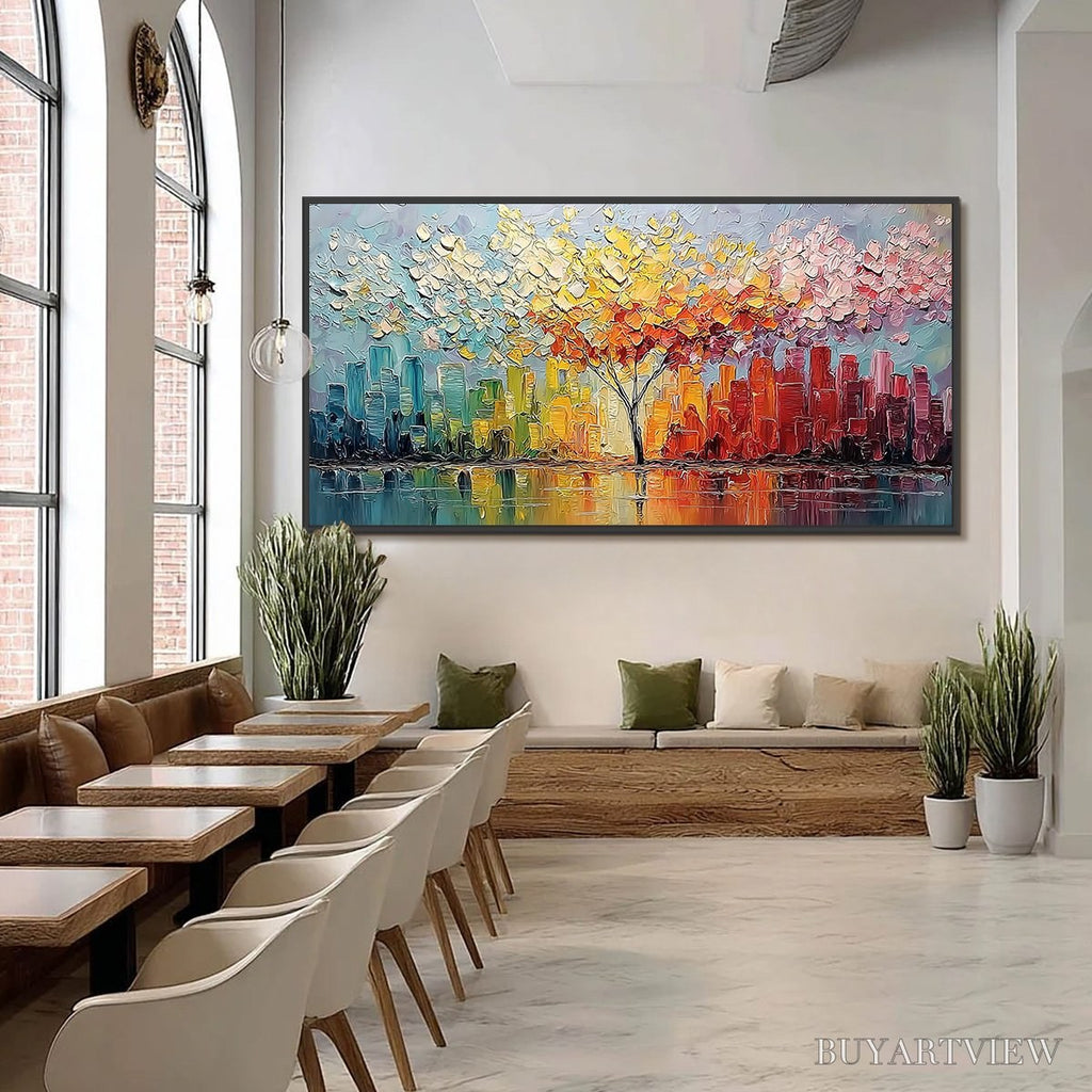 ARTOVITAS Urban Bloom – Colorful Textured Impasto Cityscape Painting - image 6