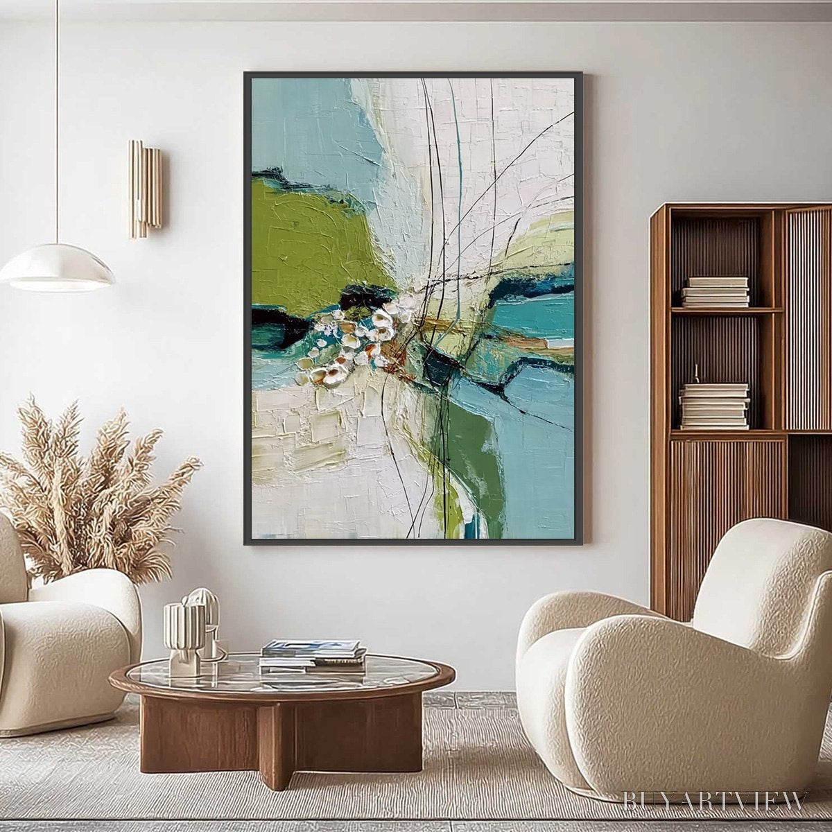 ARTOVITAS First Bloom – Textured Vertical Abstract Landscape Painting - image 2