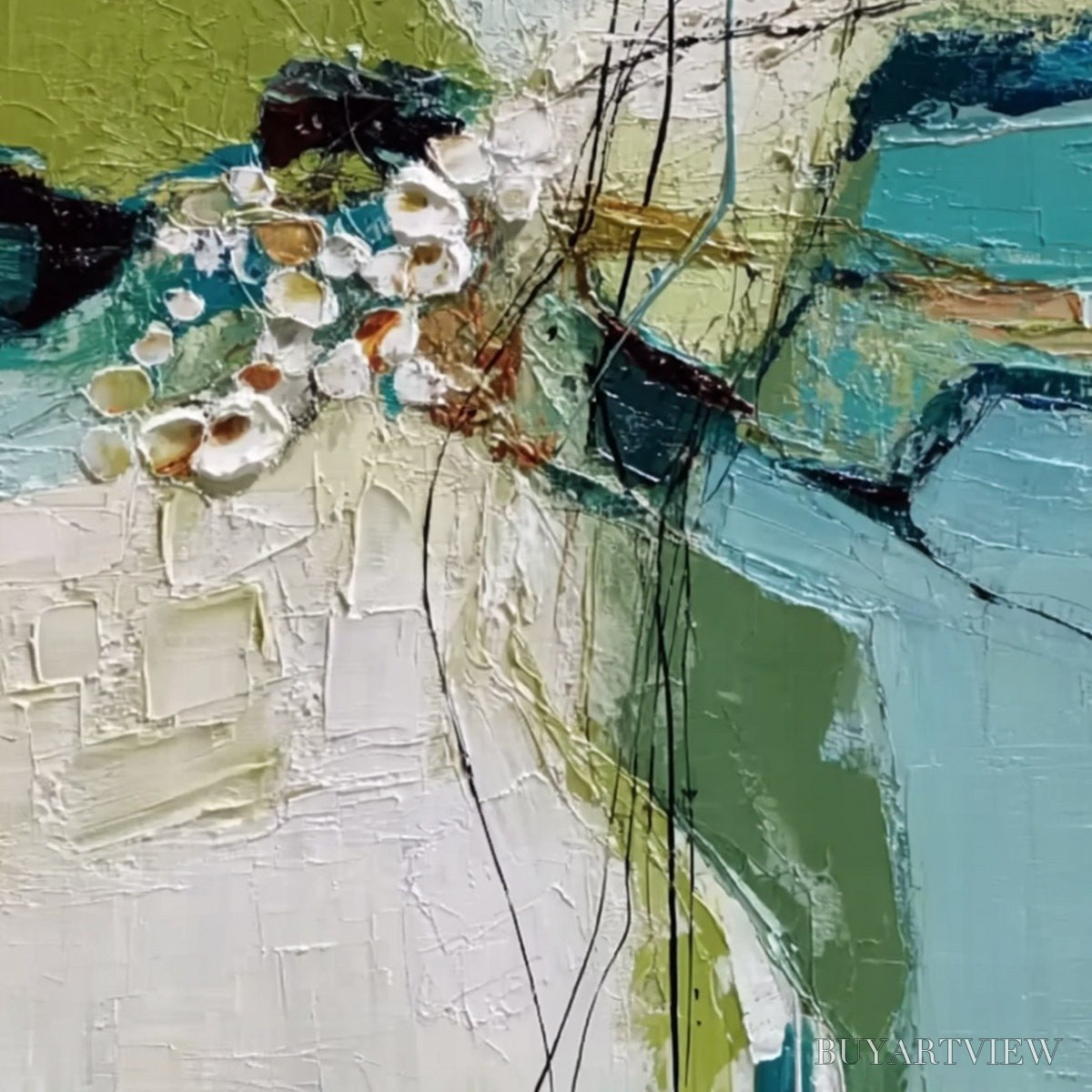 ARTOVITAS First Bloom – Textured Vertical Abstract Landscape Painting - image 3