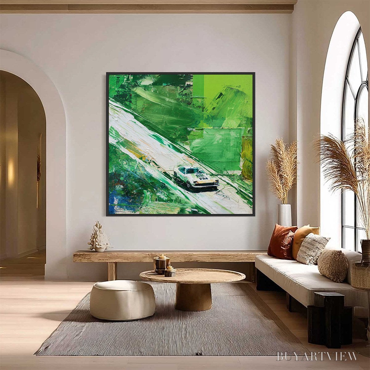 ARTOVITAS Emerald Rush – Textured Sports Car Racing Impasto Oil Painting - image 2