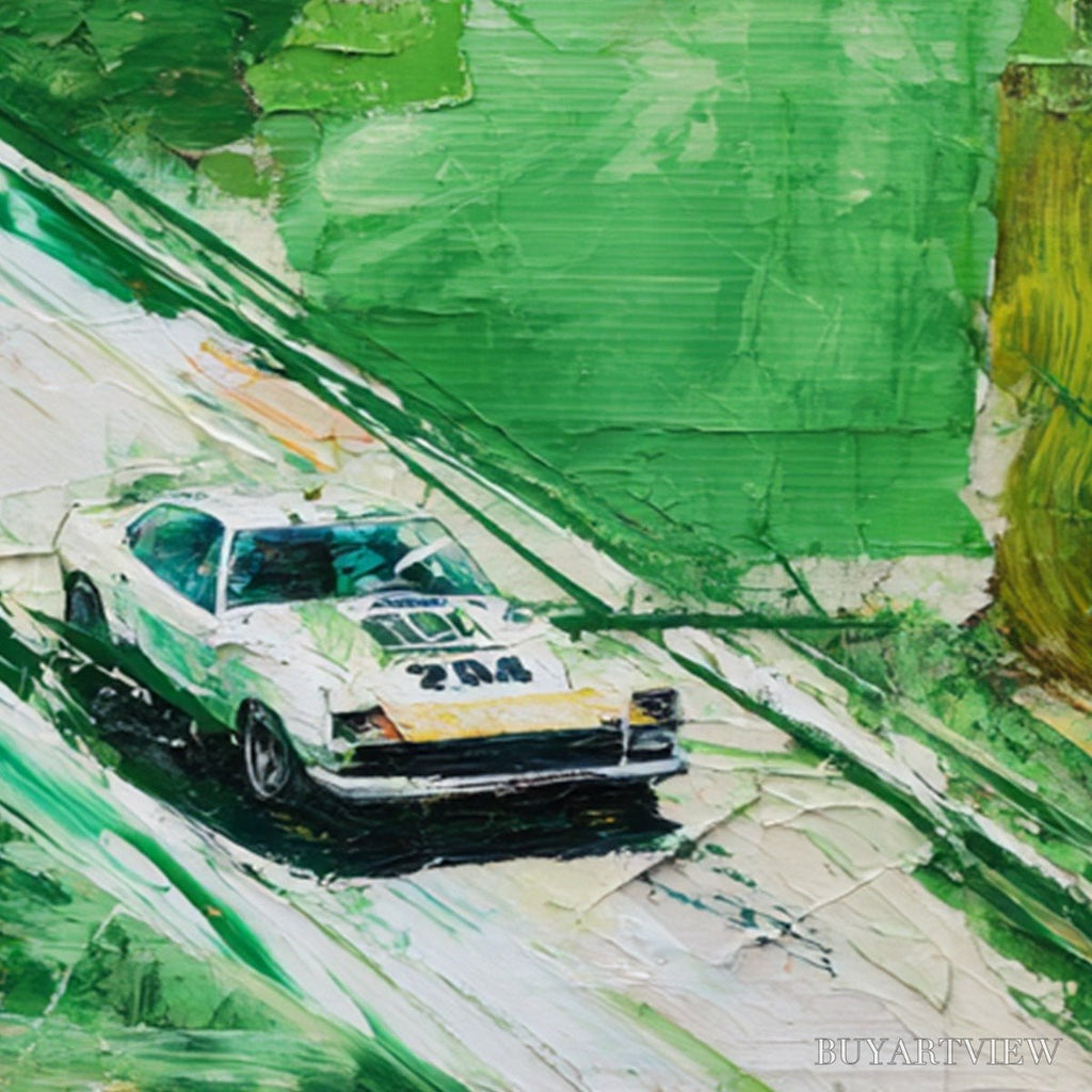 ARTOVITAS Emerald Rush – Textured Sports Car Racing Impasto Oil Painting - image 3