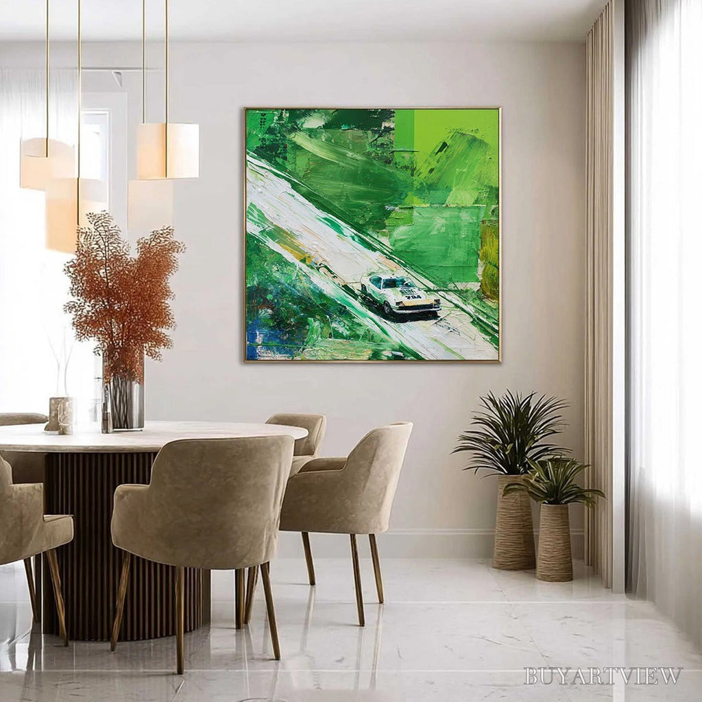 ARTOVITAS Emerald Rush – Textured Sports Car Racing Impasto Oil Painting - image 4