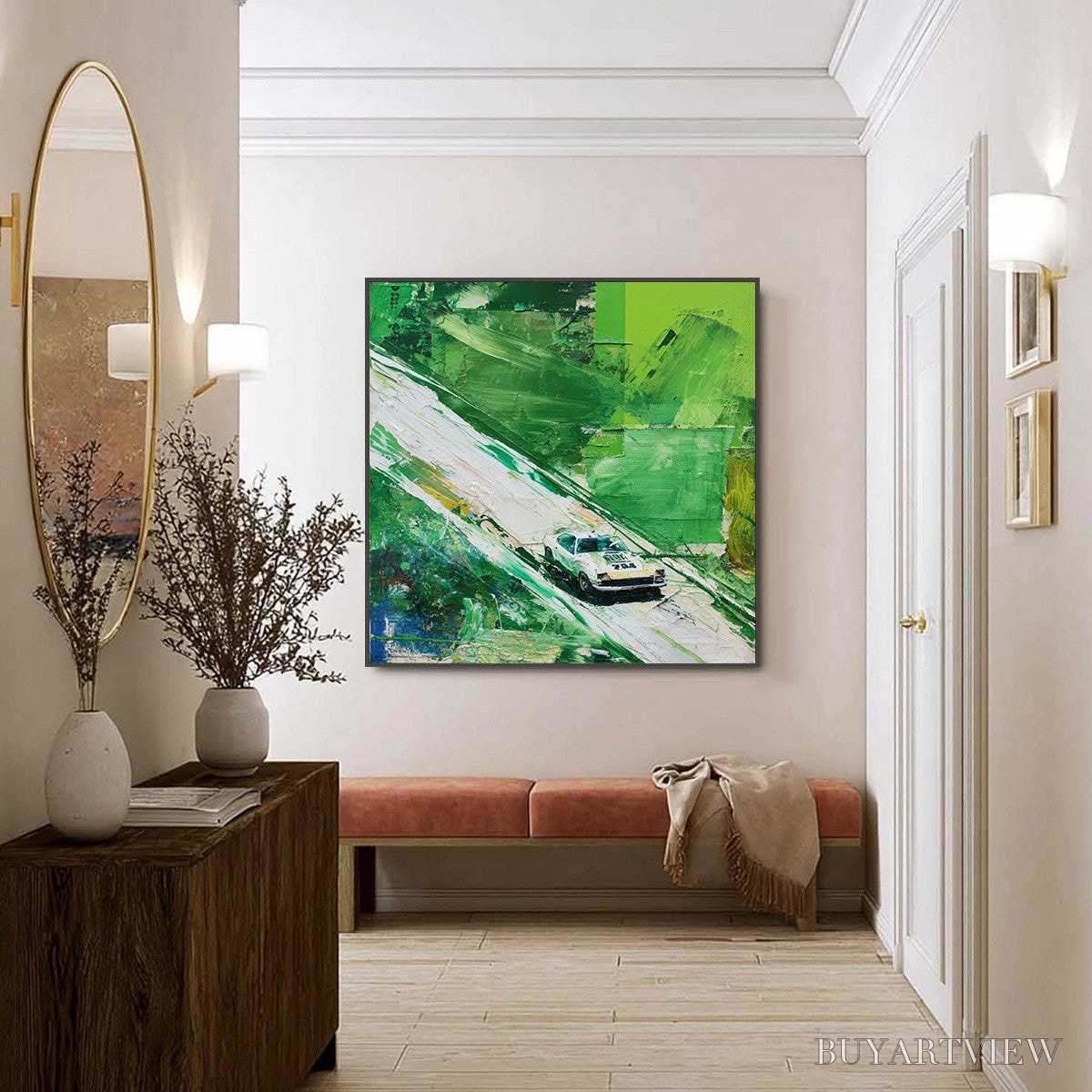 ARTOVITAS Emerald Rush – Textured Sports Car Racing Impasto Oil Painting - image 6