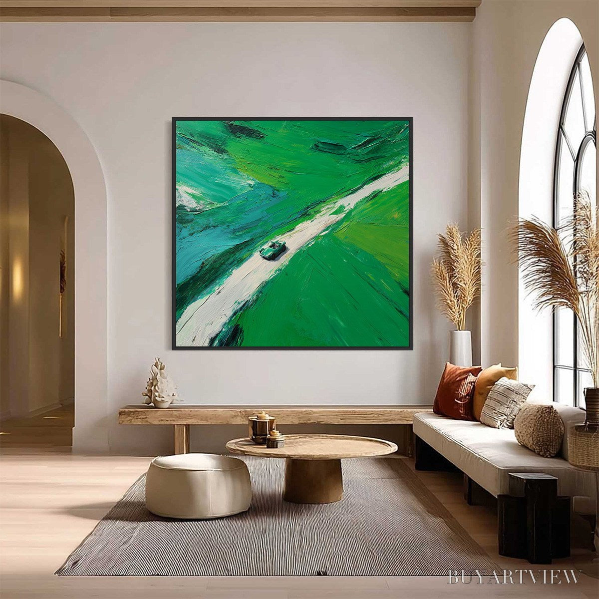 ARTOVITAS Emerald Escape – Textured Aerial View Painting of a Vintage Sports Car - image 2