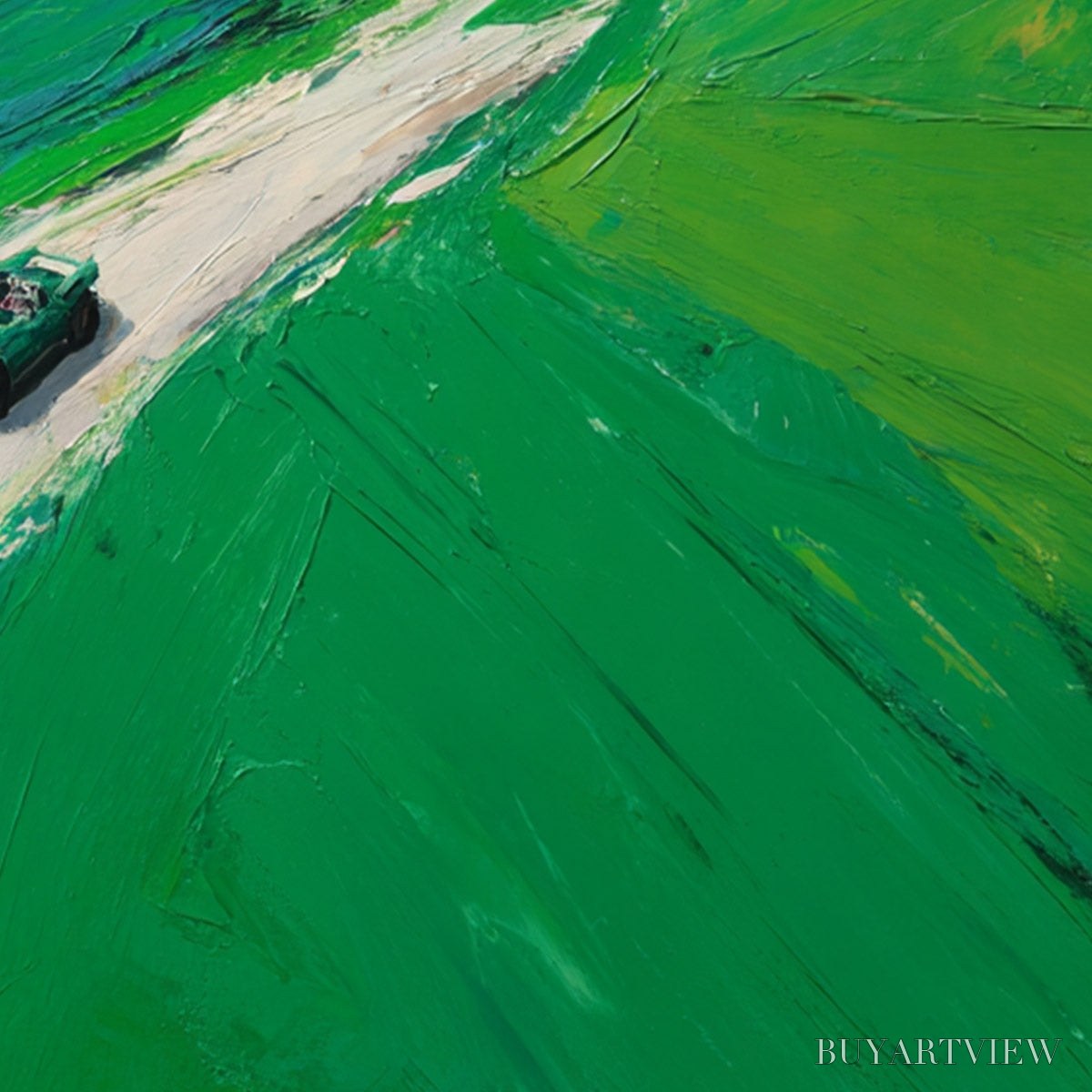 ARTOVITAS Emerald Escape – Textured Aerial View Painting of a Vintage Sports Car - image 5