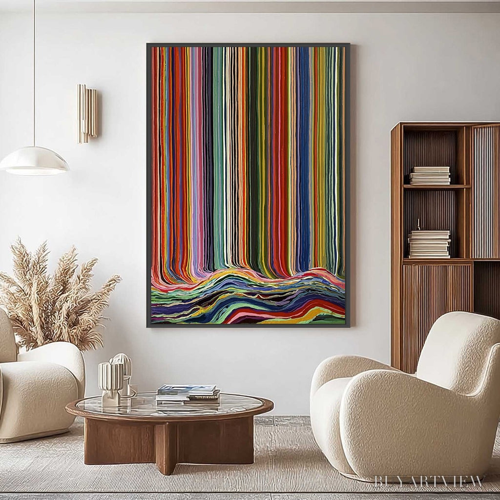 ARTOVITAS Chromatic Cascade – Colorful Vertical Abstract Painting with Flowing Lines - image 2