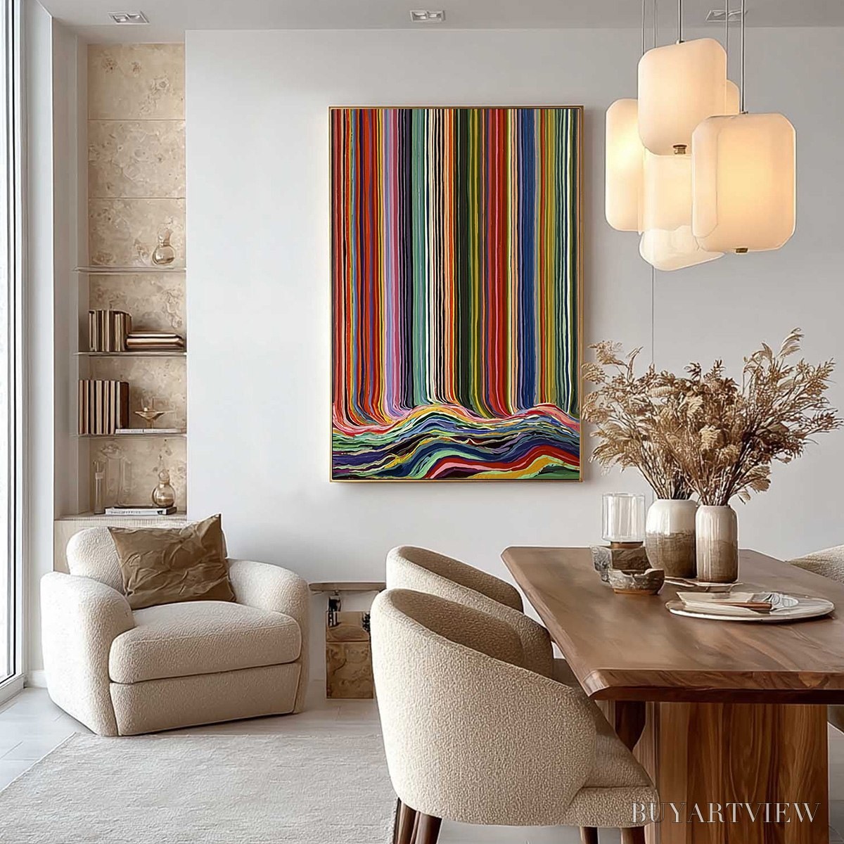 ARTOVITAS Chromatic Cascade – Colorful Vertical Abstract Painting with Flowing Lines - image 4