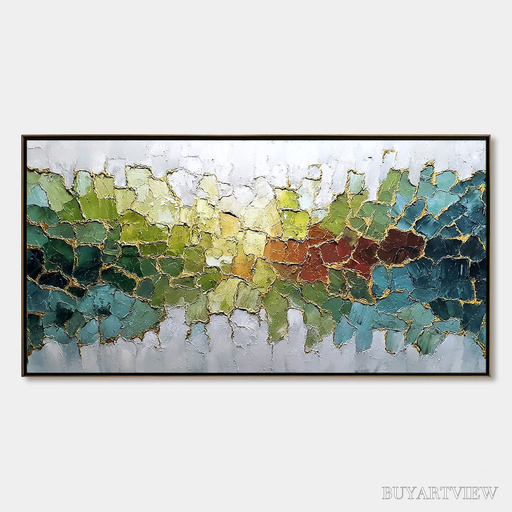 ARTOVITAS Emerald Horizon – Large Textured Abstract Landscape Painting with Gold Accents - image 1