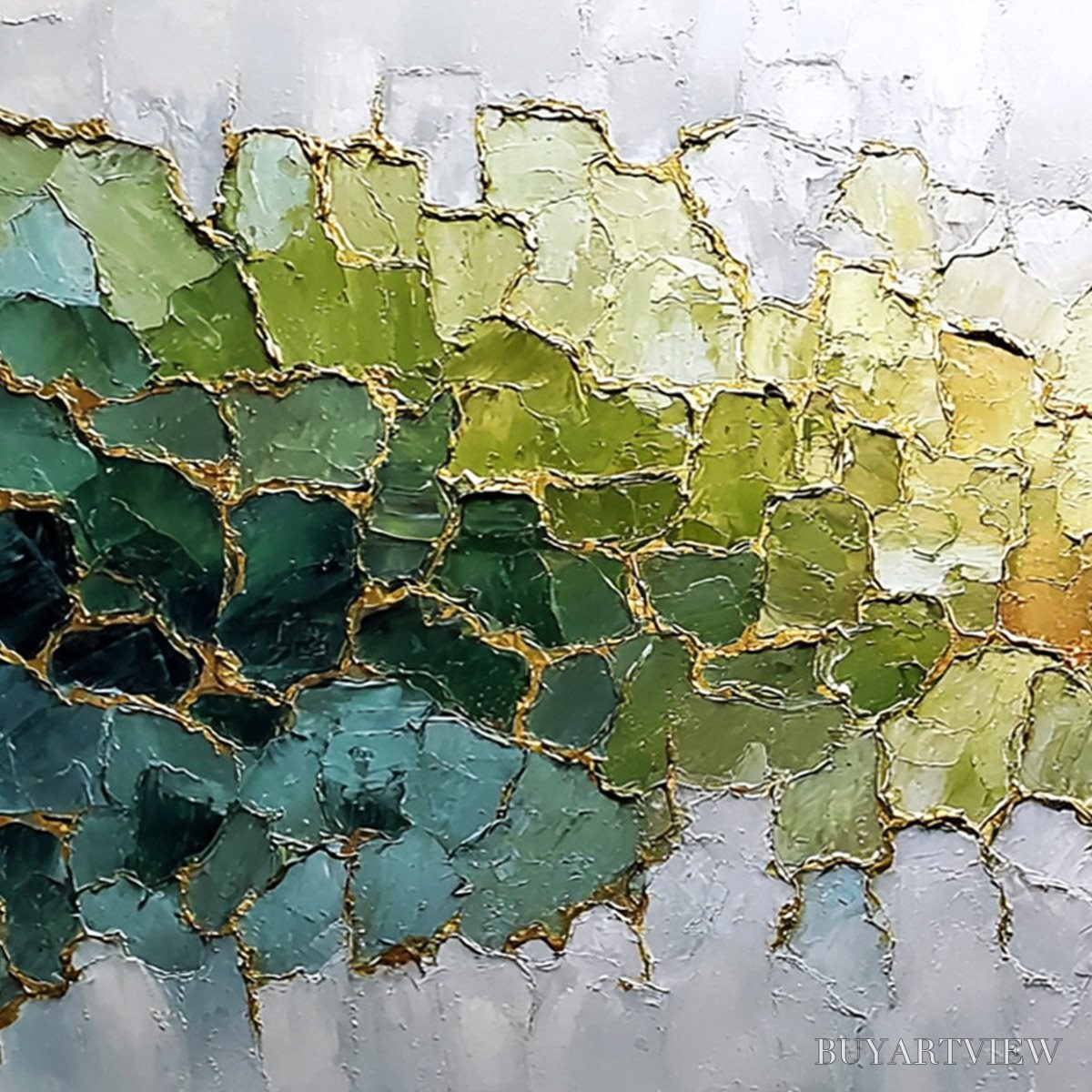 ARTOVITAS Emerald Horizon – Large Textured Abstract Landscape Painting with Gold Accents - image 3