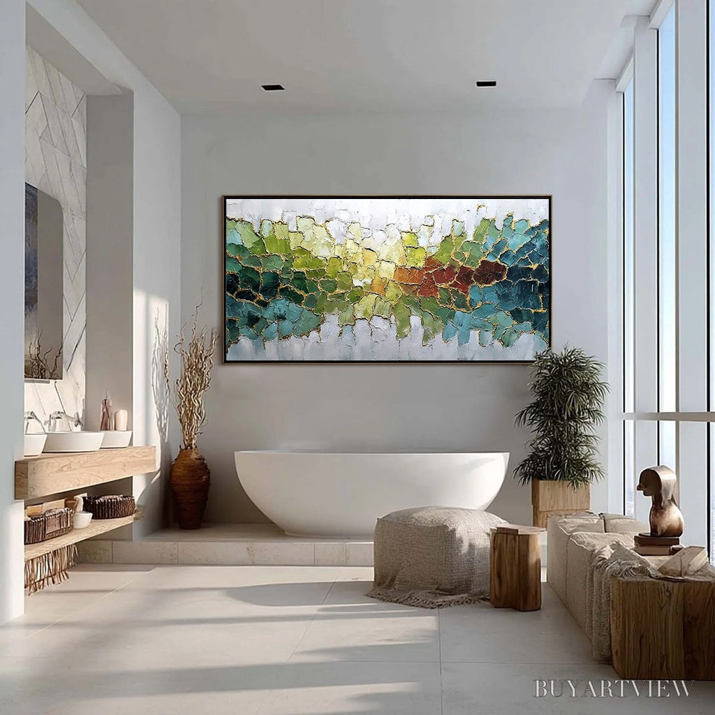 ARTOVITAS Emerald Horizon – Large Textured Abstract Landscape Painting with Gold Accents - image 4