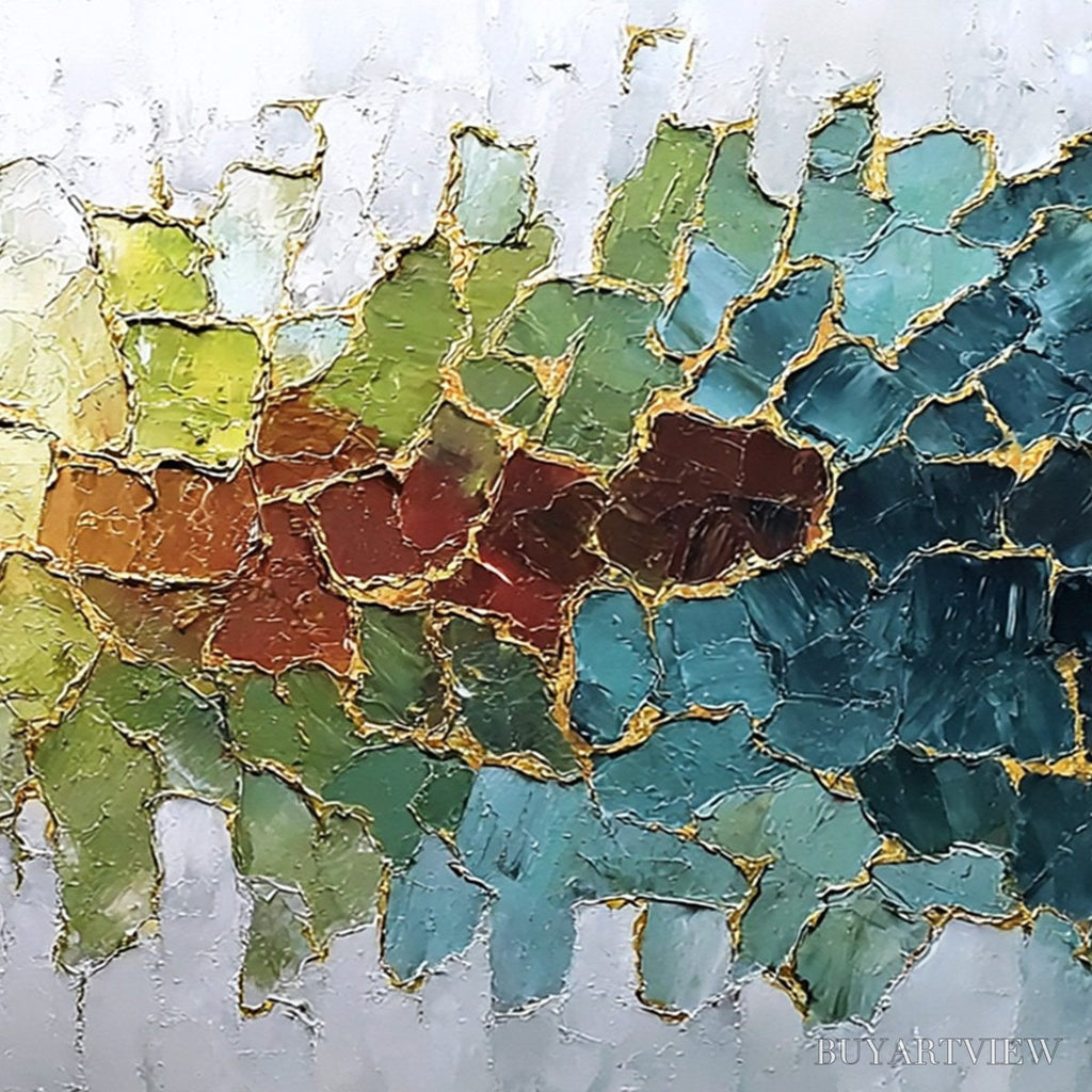 ARTOVITAS Emerald Horizon – Large Textured Abstract Landscape Painting with Gold Accents - image 5