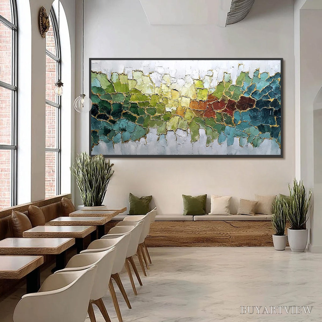 ARTOVITAS Emerald Horizon – Large Textured Abstract Landscape Painting with Gold Accents - image 6