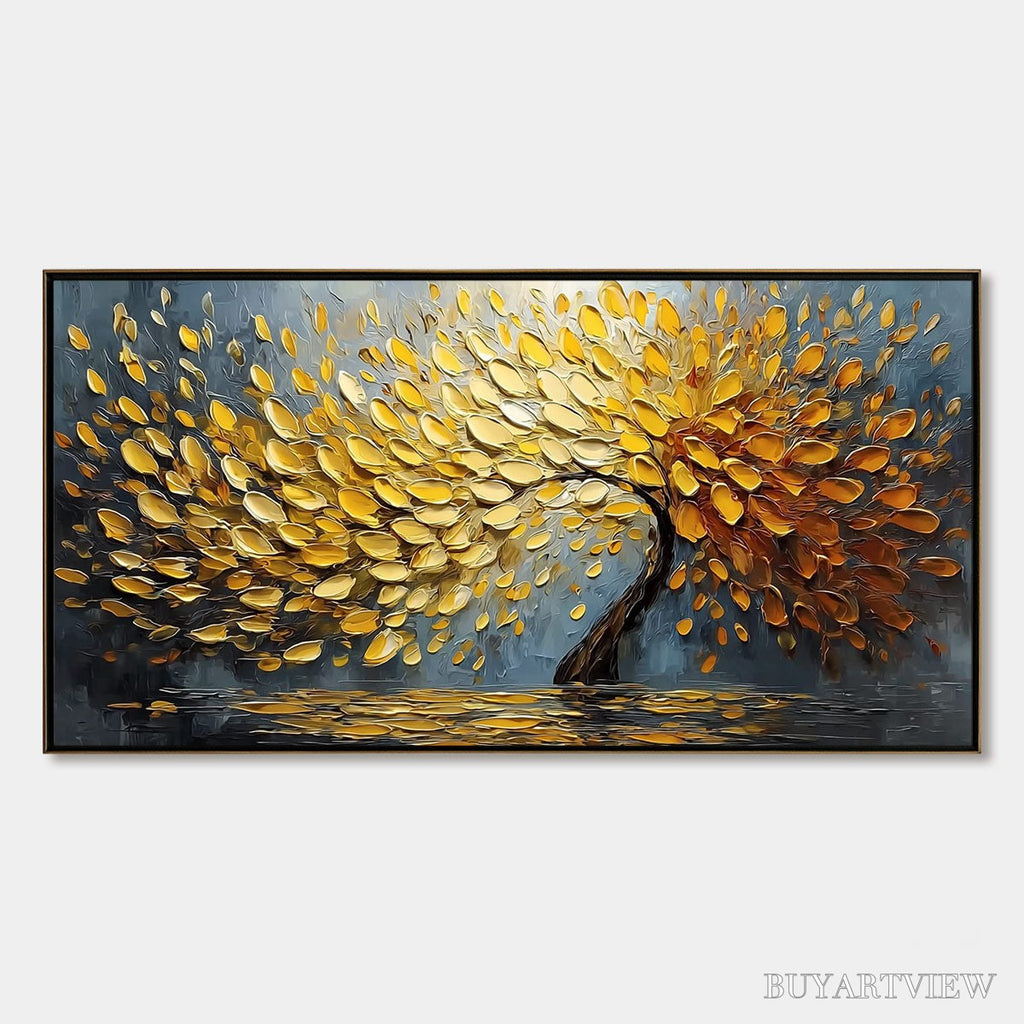 ARTOVITAS Golden Cascade – Textured Palette Knife Impasto Tree Painting - image 1