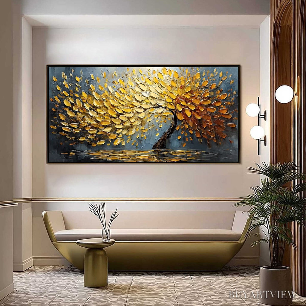 ARTOVITAS Golden Cascade – Textured Palette Knife Impasto Tree Painting - image 2