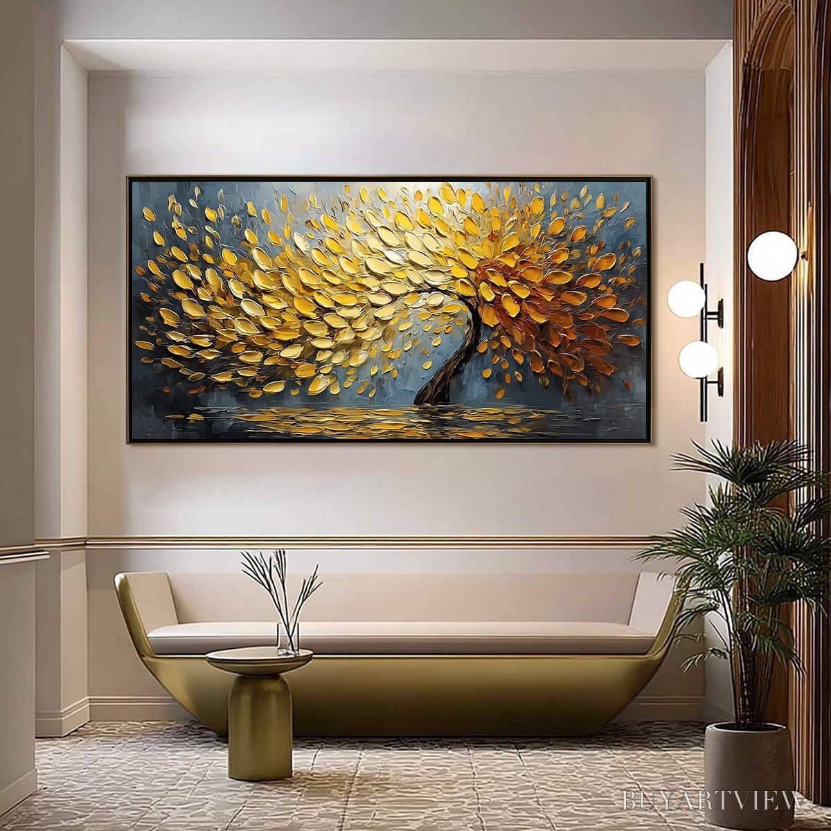 ARTOVITAS Golden Cascade – Textured Palette Knife Impasto Tree Painting - image 2