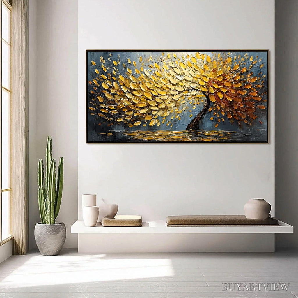 ARTOVITAS Golden Cascade – Textured Palette Knife Impasto Tree Painting - image 4