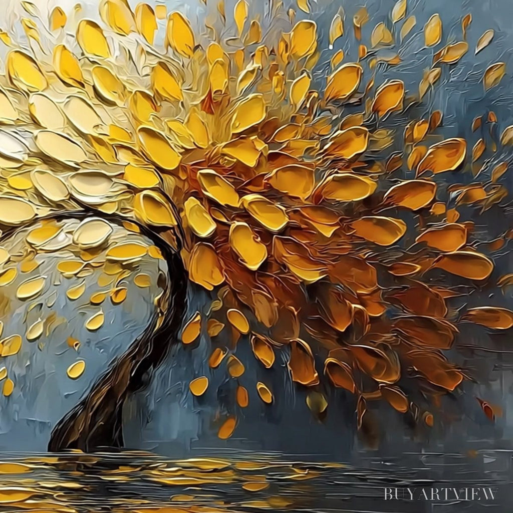 ARTOVITAS Golden Cascade – Textured Palette Knife Impasto Tree Painting - image 5