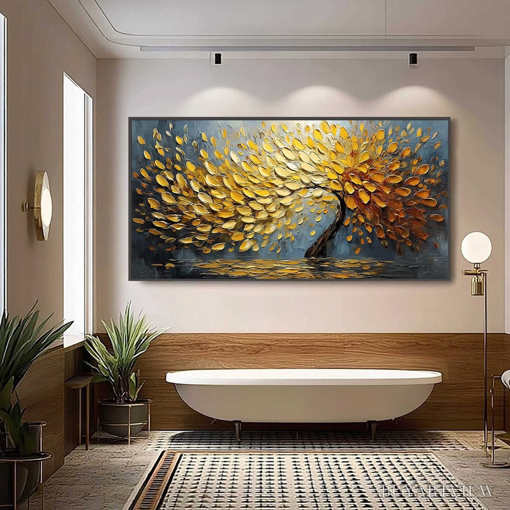 ARTOVITAS Golden Cascade – Textured Palette Knife Impasto Tree Painting - image 6