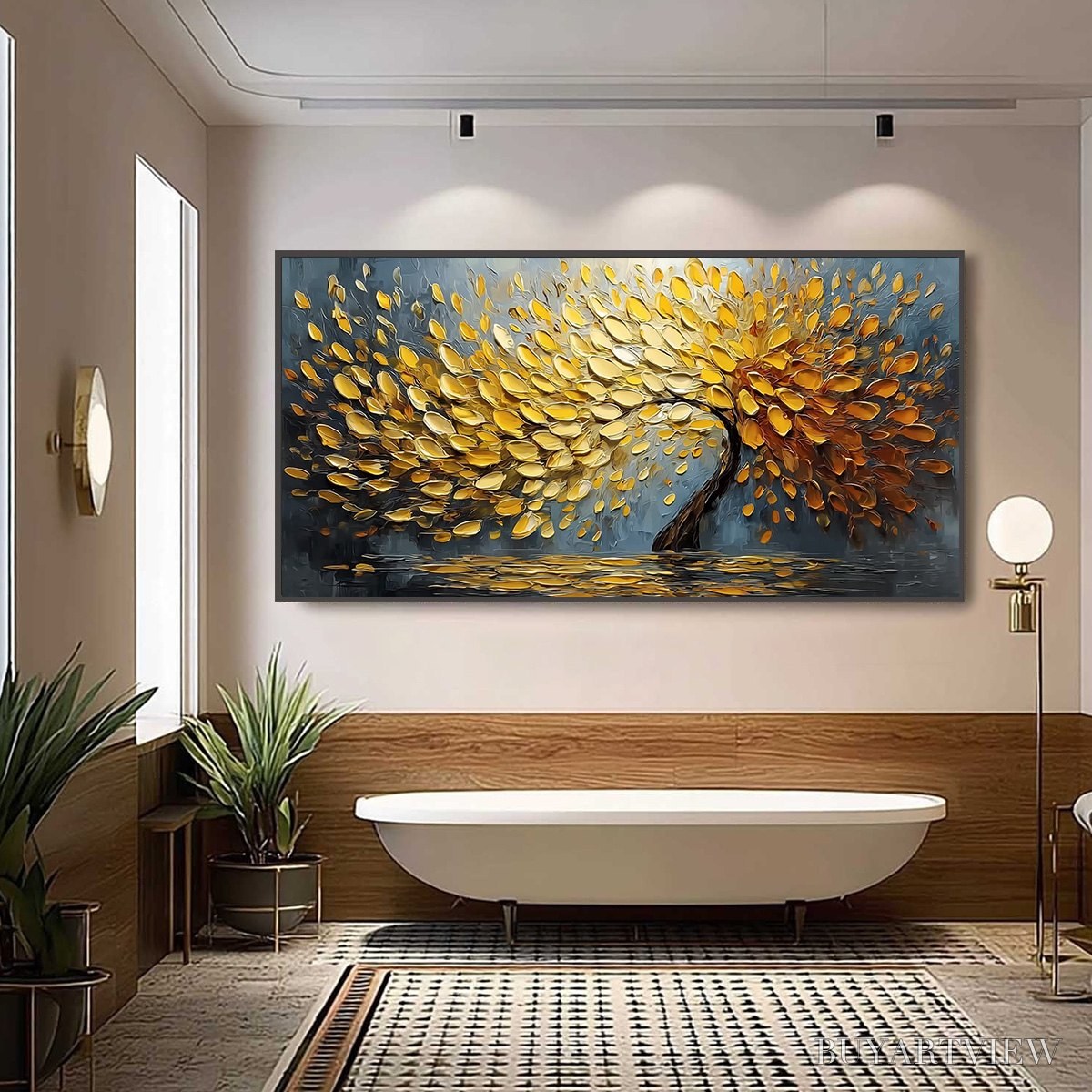 ARTOVITAS Golden Cascade – Textured Palette Knife Impasto Tree Painting - image 6