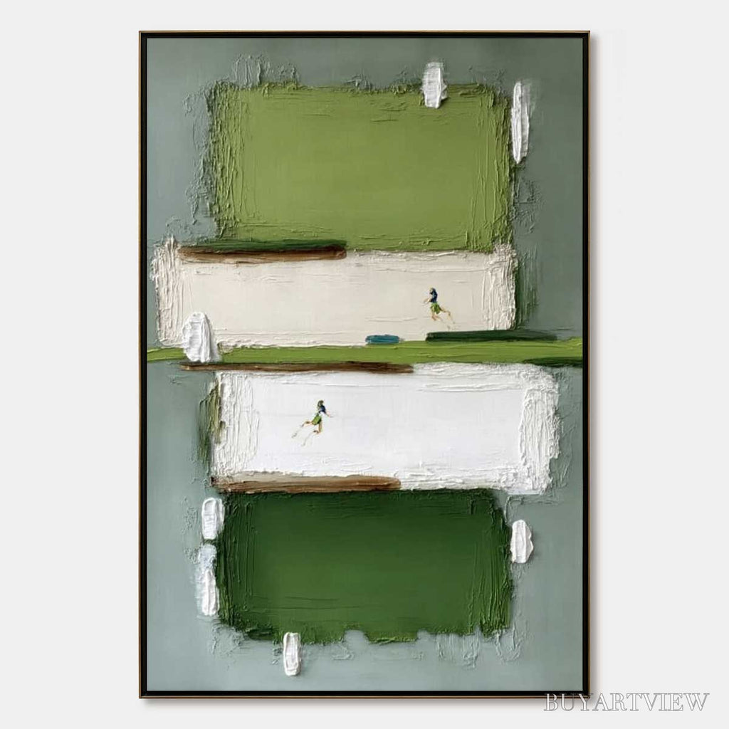 ARTOVITAS Greenfield Dash – Textured Abstract Sports Painting in Green and White - image 1