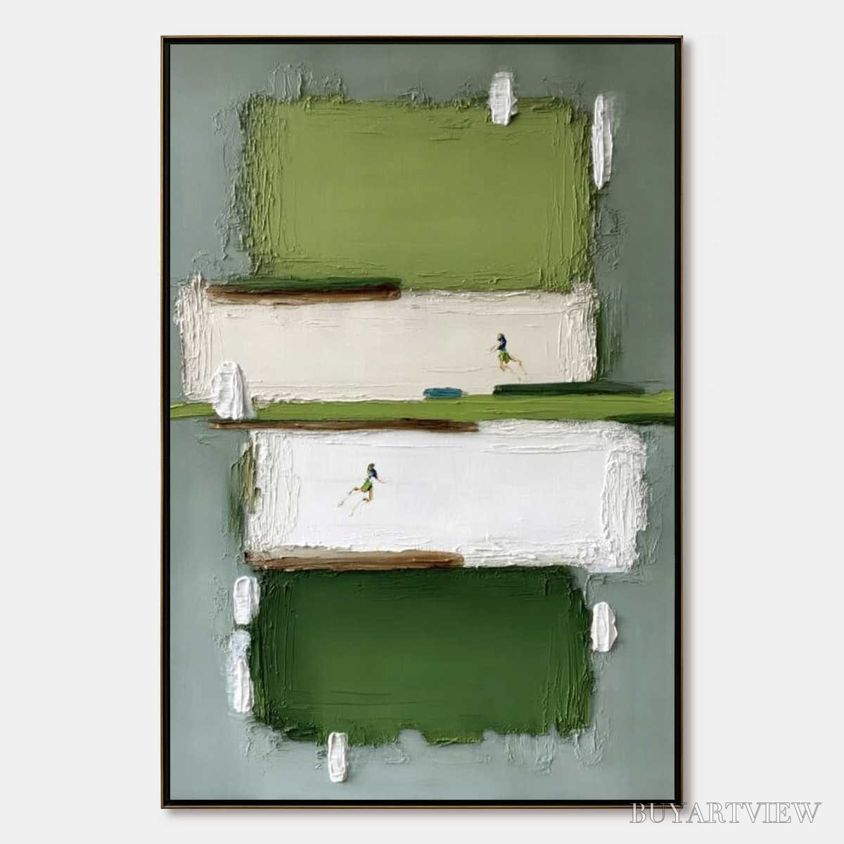ARTOVITAS Greenfield Dash – Textured Abstract Sports Painting in Green and White - image 1