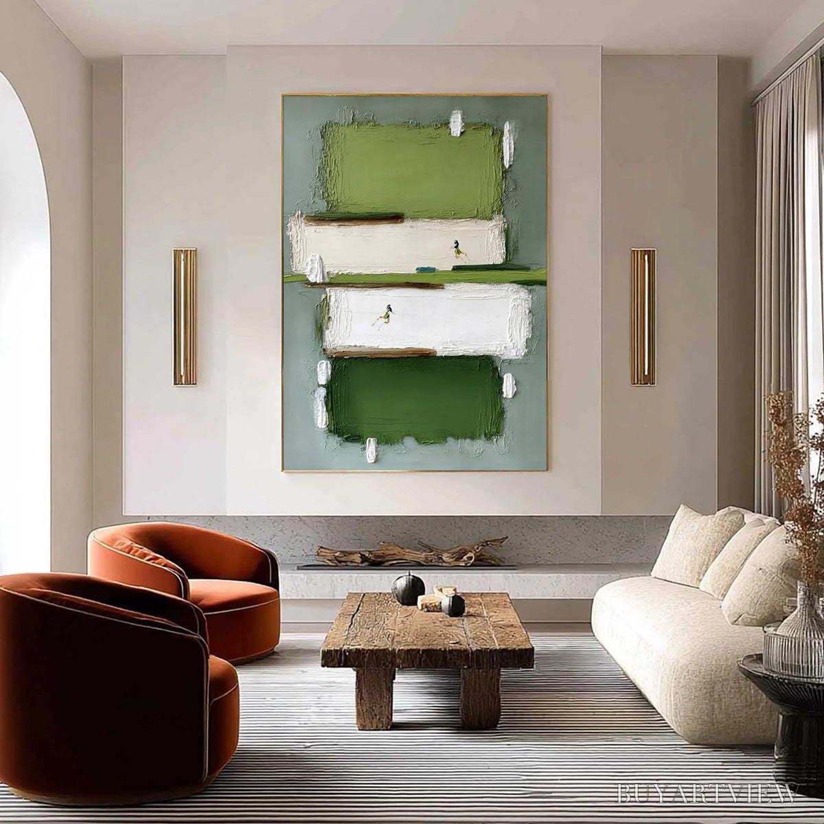 ARTOVITAS Greenfield Dash – Textured Abstract Sports Painting in Green and White - image 2