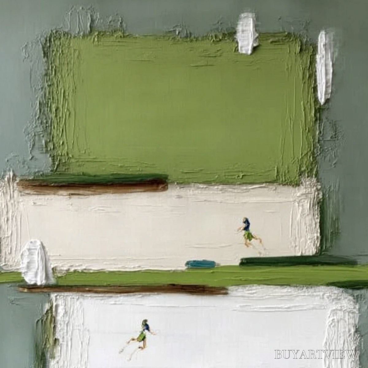 ARTOVITAS Greenfield Dash – Textured Abstract Sports Painting in Green and White - image 3