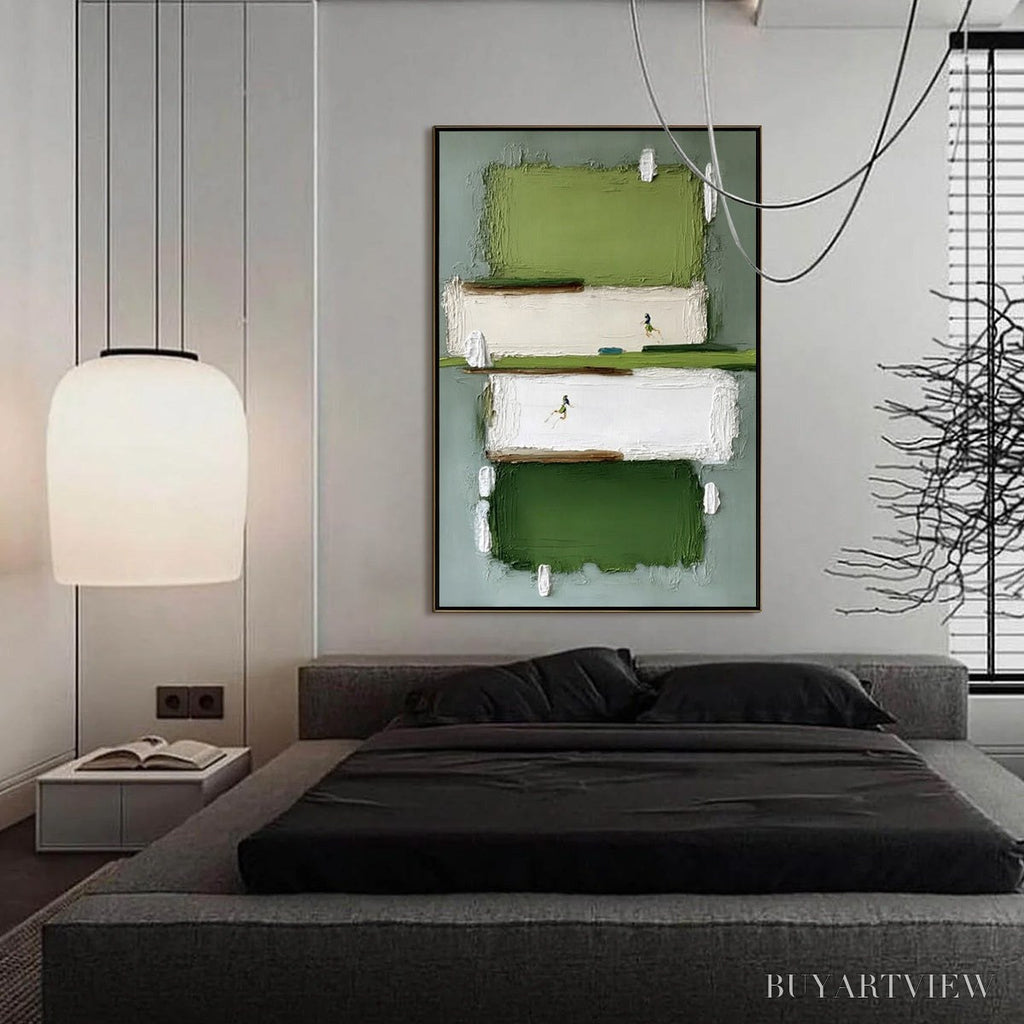 ARTOVITAS Greenfield Dash – Textured Abstract Sports Painting in Green and White - image 4