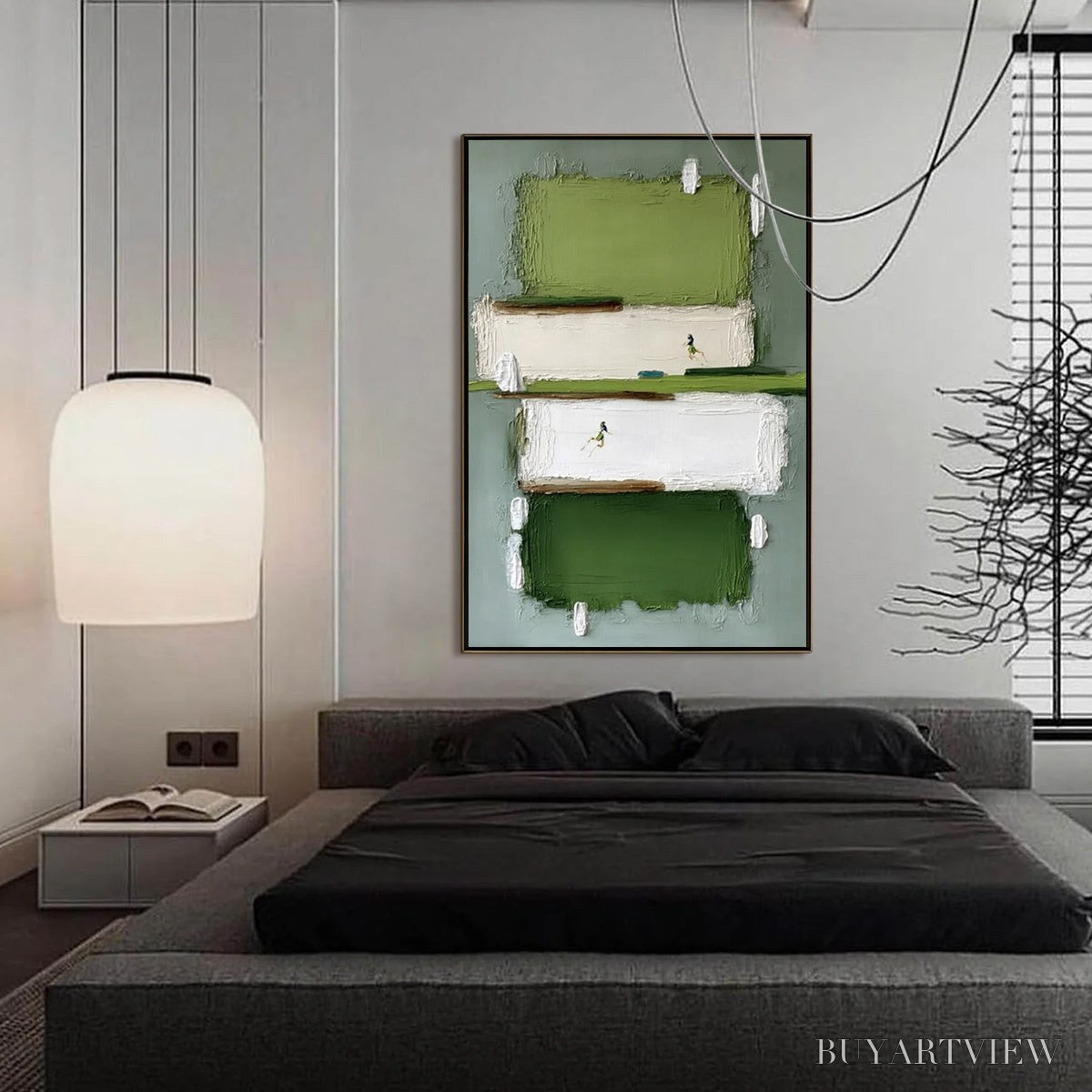 ARTOVITAS Greenfield Dash – Textured Abstract Sports Painting in Green and White - image 4