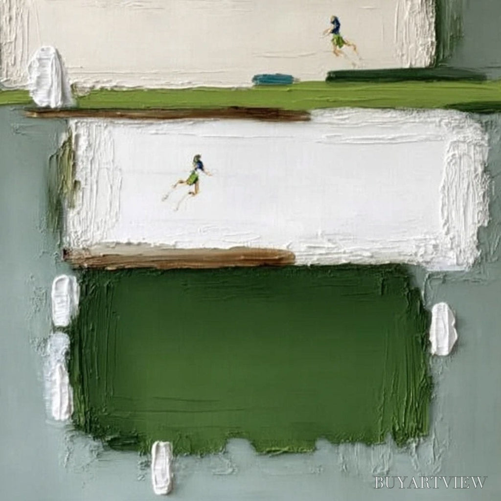 ARTOVITAS Greenfield Dash – Textured Abstract Sports Painting in Green and White - image 5